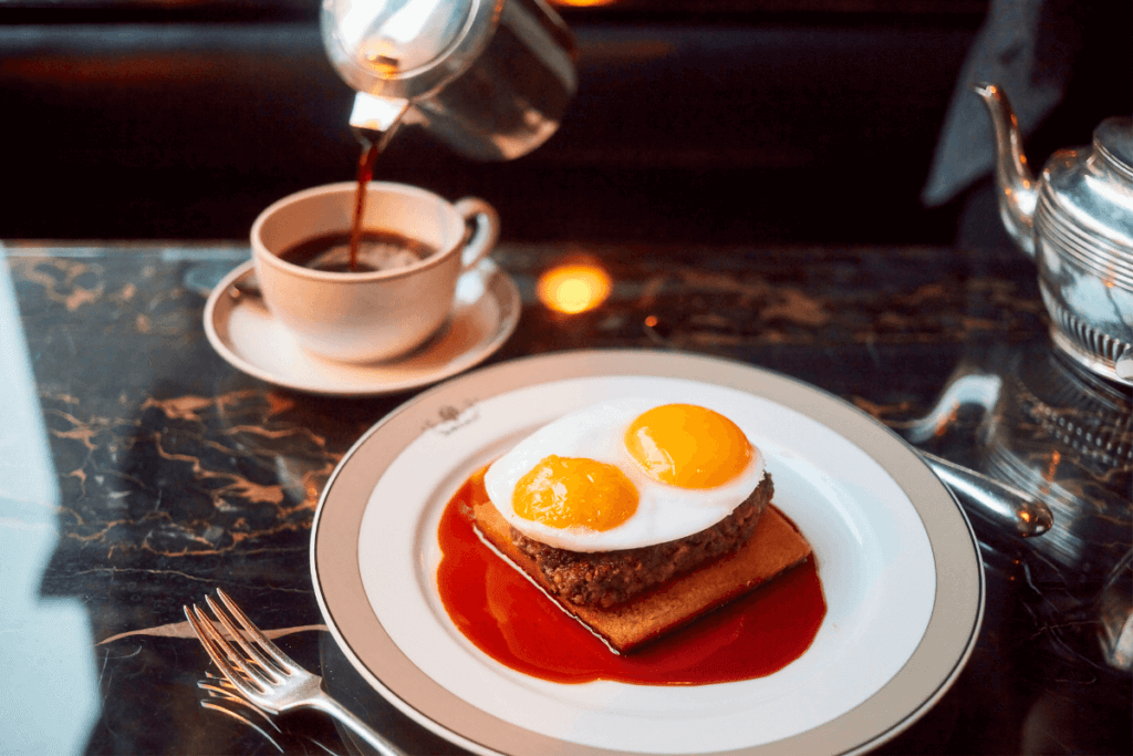 The Wolseley Breakfast - Haggis and Duck Eggs served with a Whisky Sauce
