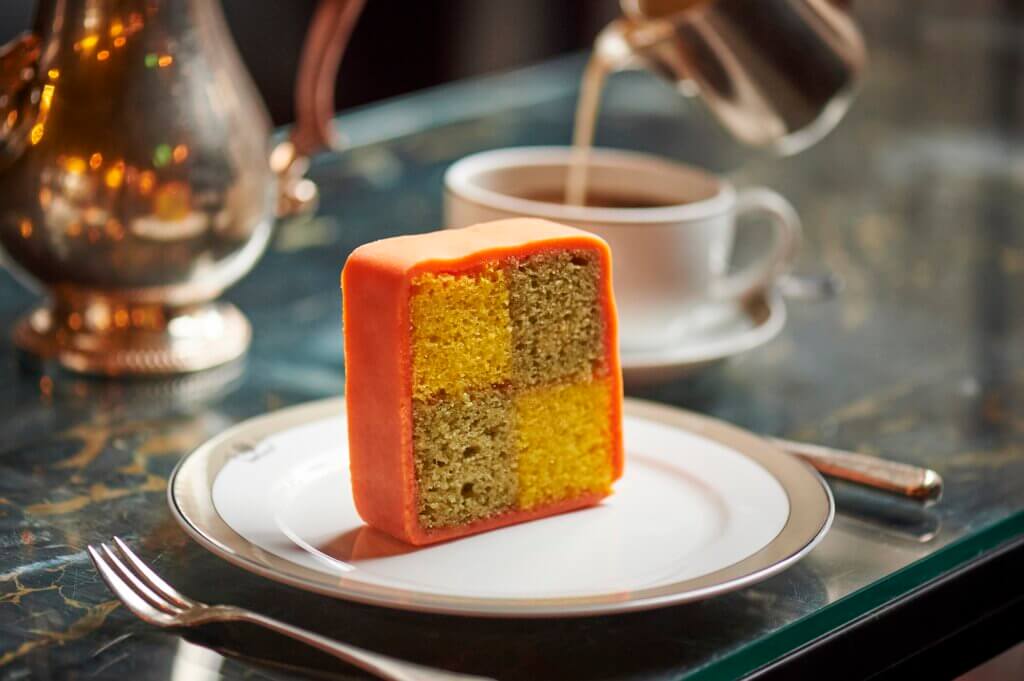 The Wolseley Battenberg is baked in-house by our Pastry team each day