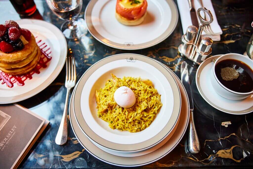 Brunch at The Wolseley includes Kedgeree, Pancakes and Eggs Arlington